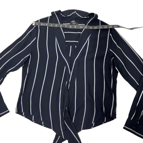 Rails Long Navy Blue & White Sleeve Blouse Sz Small Striped Ava ties in front - Picture 10 of 13